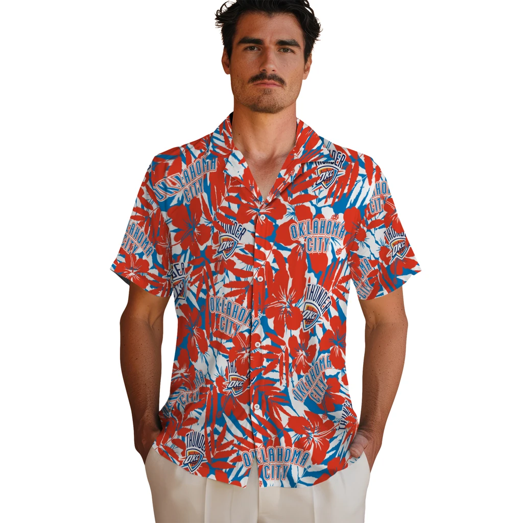Oklahoma City Thunder Hawaiian Shirt - Hibiscus Overlay oklahoma city thunder hibiscus overlay hawaiian shirts fashion forward