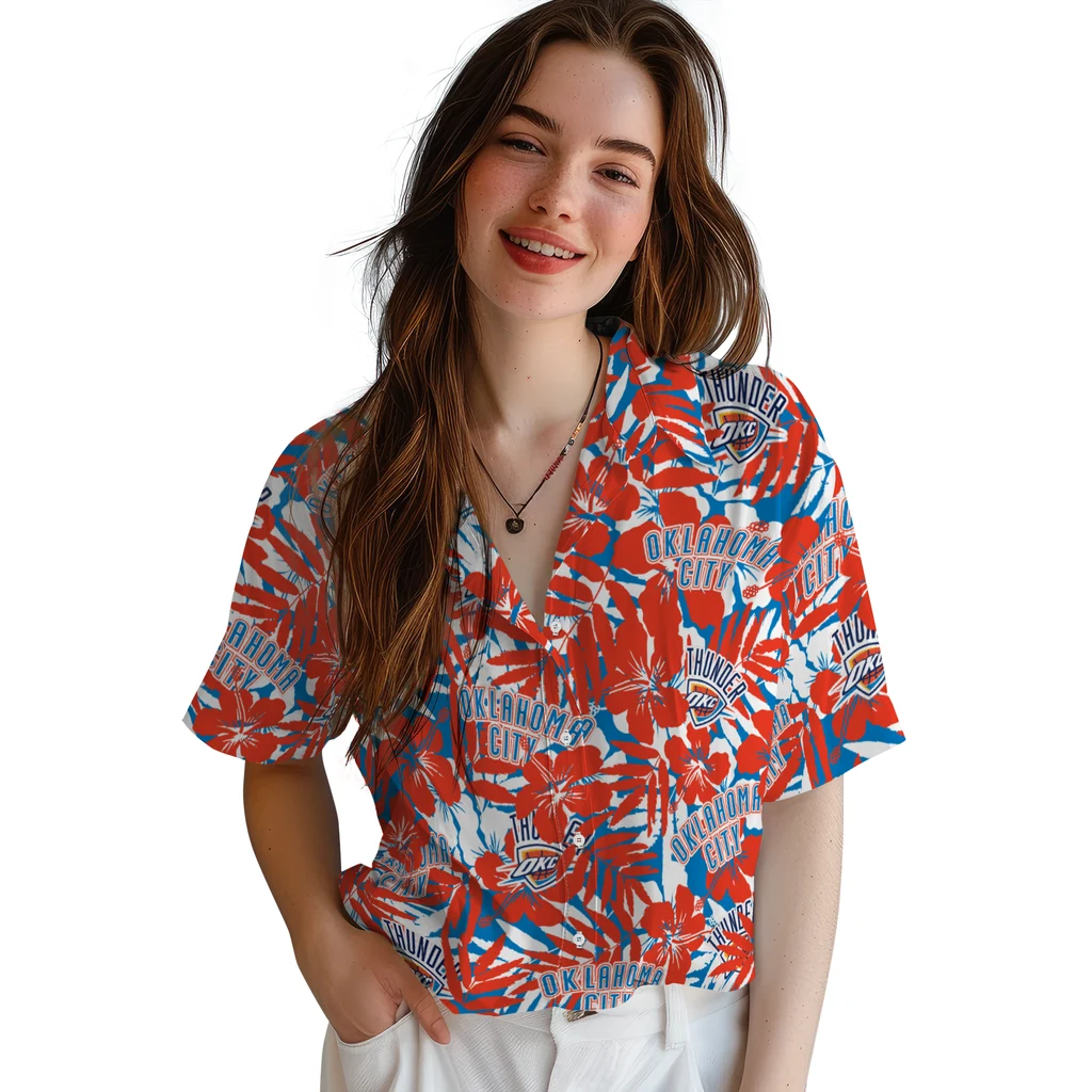 Oklahoma City Thunder Hawaiian Shirt - Hibiscus Overlay oklahoma city thunder hibiscus overlay hawaiian shirts latest model