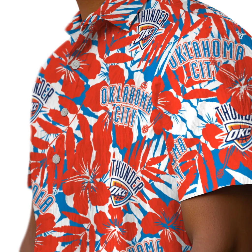 Oklahoma City Thunder Hawaiian Shirt - Hibiscus Overlay oklahoma city thunder hibiscus overlay hawaiian shirts trendy