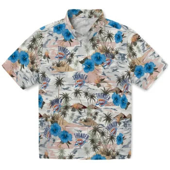 oklahoma city thunder hibiscus seaside white hawaiian shirts best selling