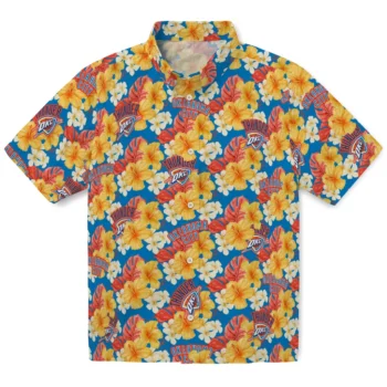oklahoma city thunder hibiscus tropics blue yellow hawaiian shirts best selling