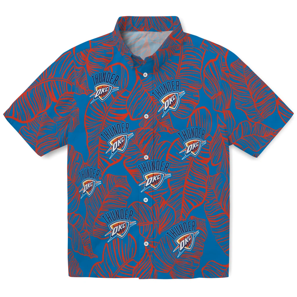 Oklahoma City Thunder Hawaiian Shirt - Leaf Outline oklahoma city thunder leaf outline blue hawaiian shirts best selling
