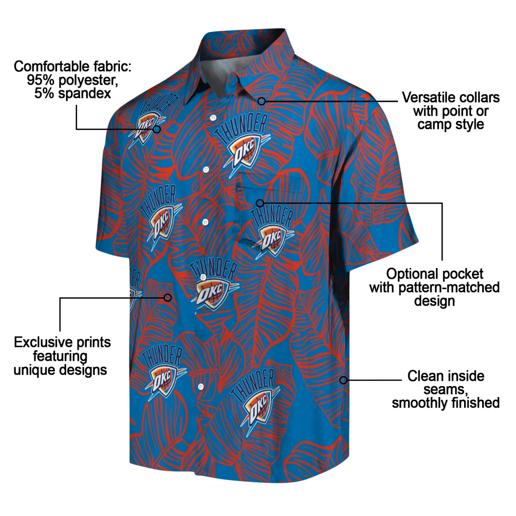 Oklahoma City Thunder Hawaiian Shirt - Leaf Outline oklahoma city thunder leaf outline blue hawaiian shirts new arrival