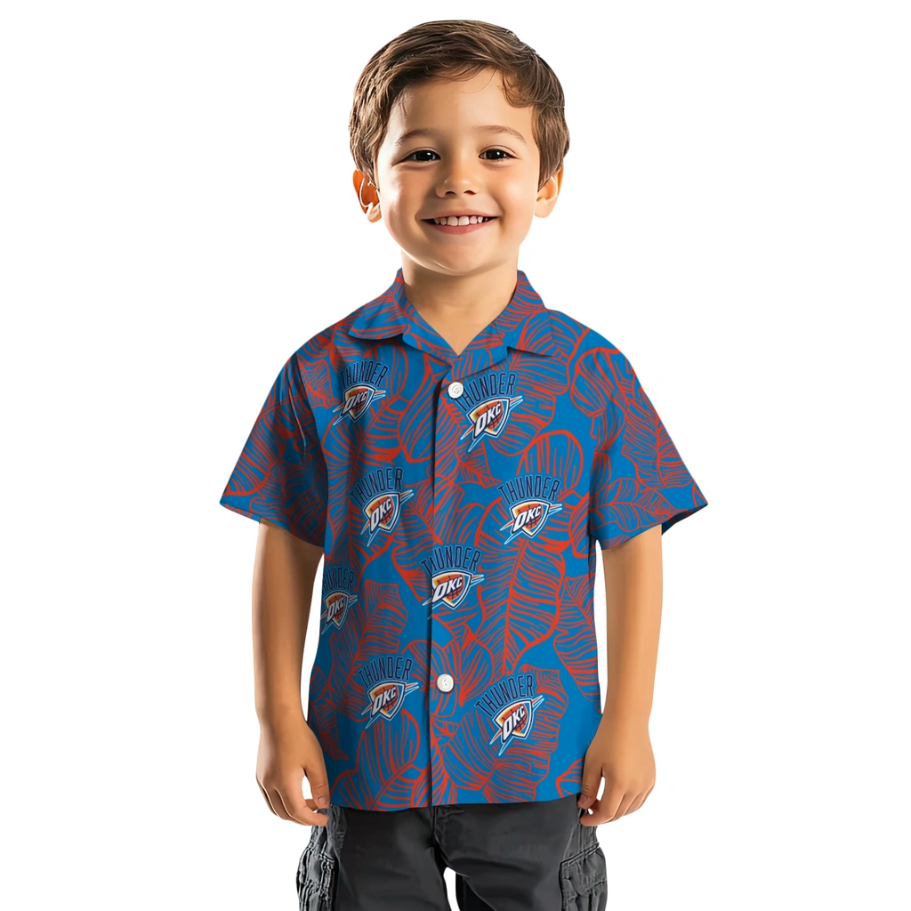 Oklahoma City Thunder Hawaiian Shirt - Leaf Outline oklahoma city thunder leaf outline blue hawaiian shirts top rated