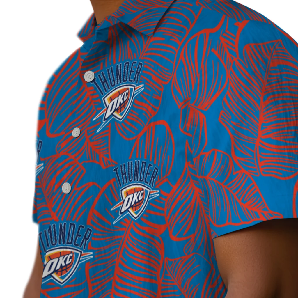 Oklahoma City Thunder Hawaiian Shirt - Leaf Outline oklahoma city thunder leaf outline blue hawaiian shirts trendy