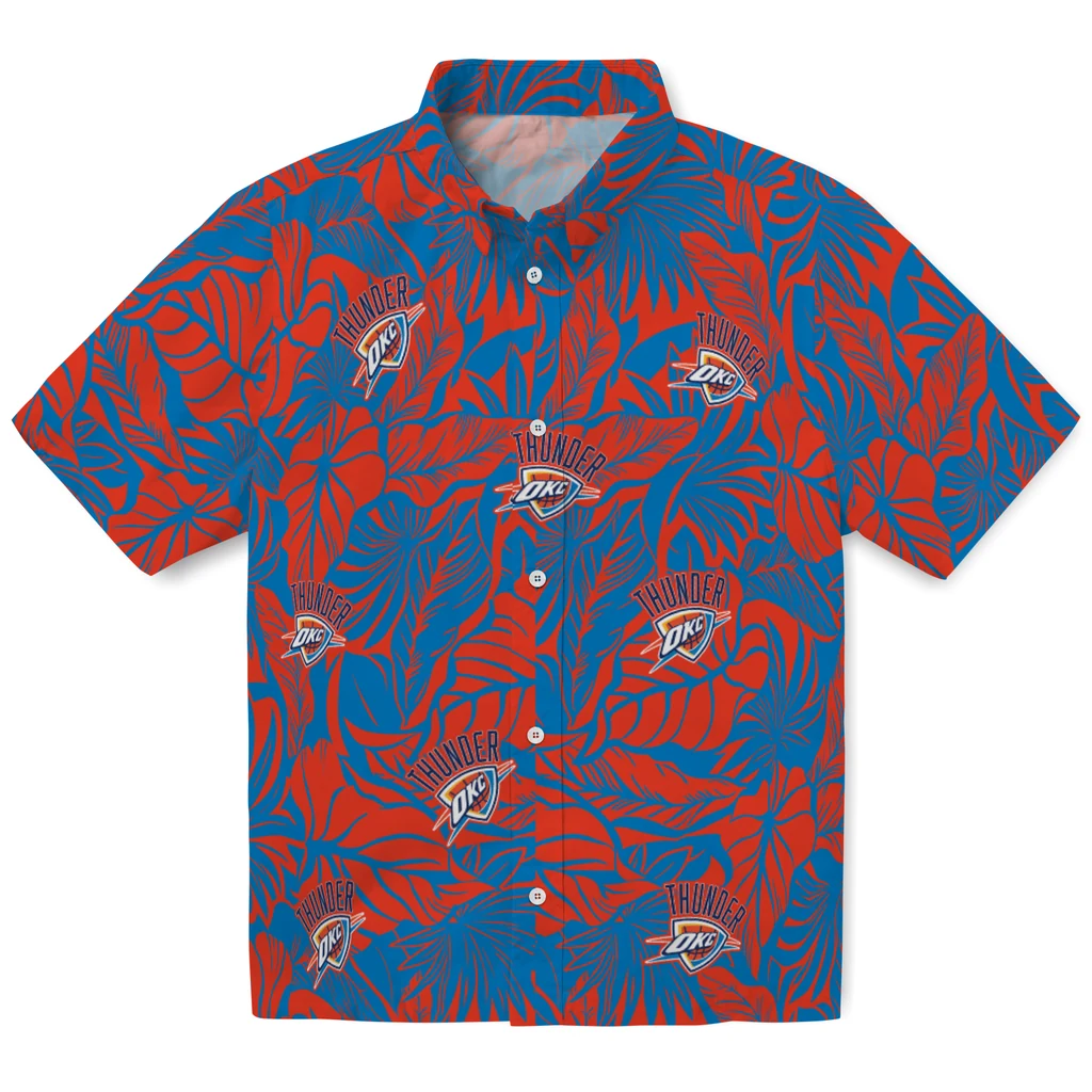 Oklahoma City Thunder Hawaiian Shirt - Monstera Layer oklahoma city thunder monstera layer blue hawaiian shirts best selling