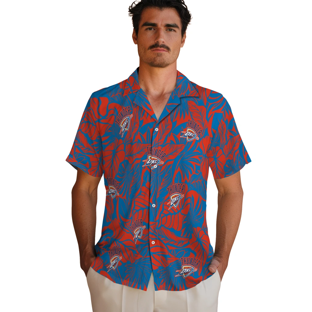 Oklahoma City Thunder Hawaiian Shirt - Monstera Layer oklahoma city thunder monstera layer blue hawaiian shirts fashion forward