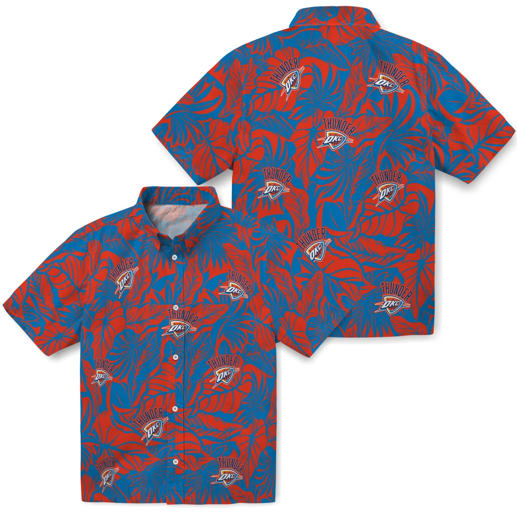 Oklahoma City Thunder Hawaiian Shirt - Monstera Layer oklahoma city thunder monstera layer blue hawaiian shirts high quality