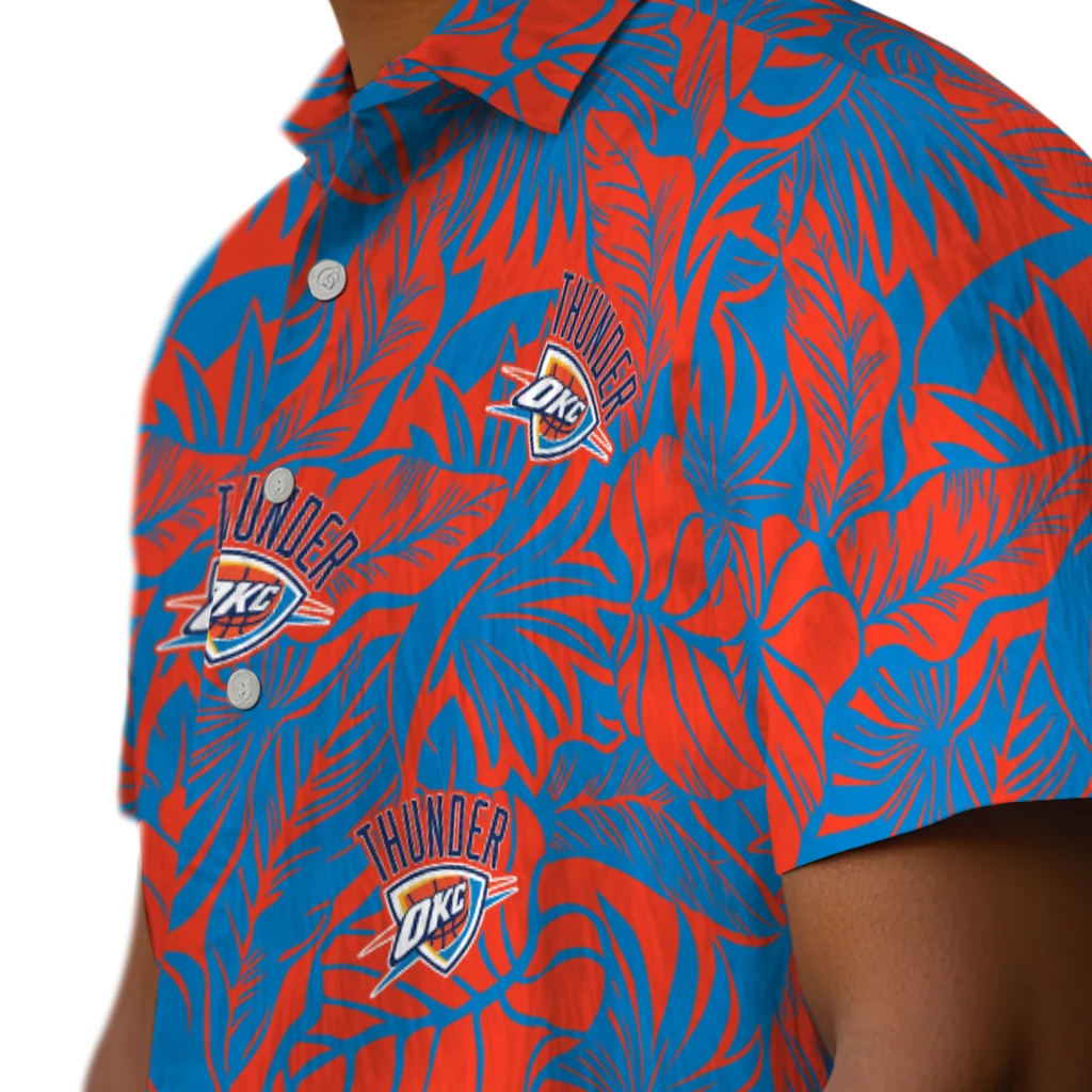 Oklahoma City Thunder Hawaiian Shirt - Monstera Layer oklahoma city thunder monstera layer blue hawaiian shirts trendy