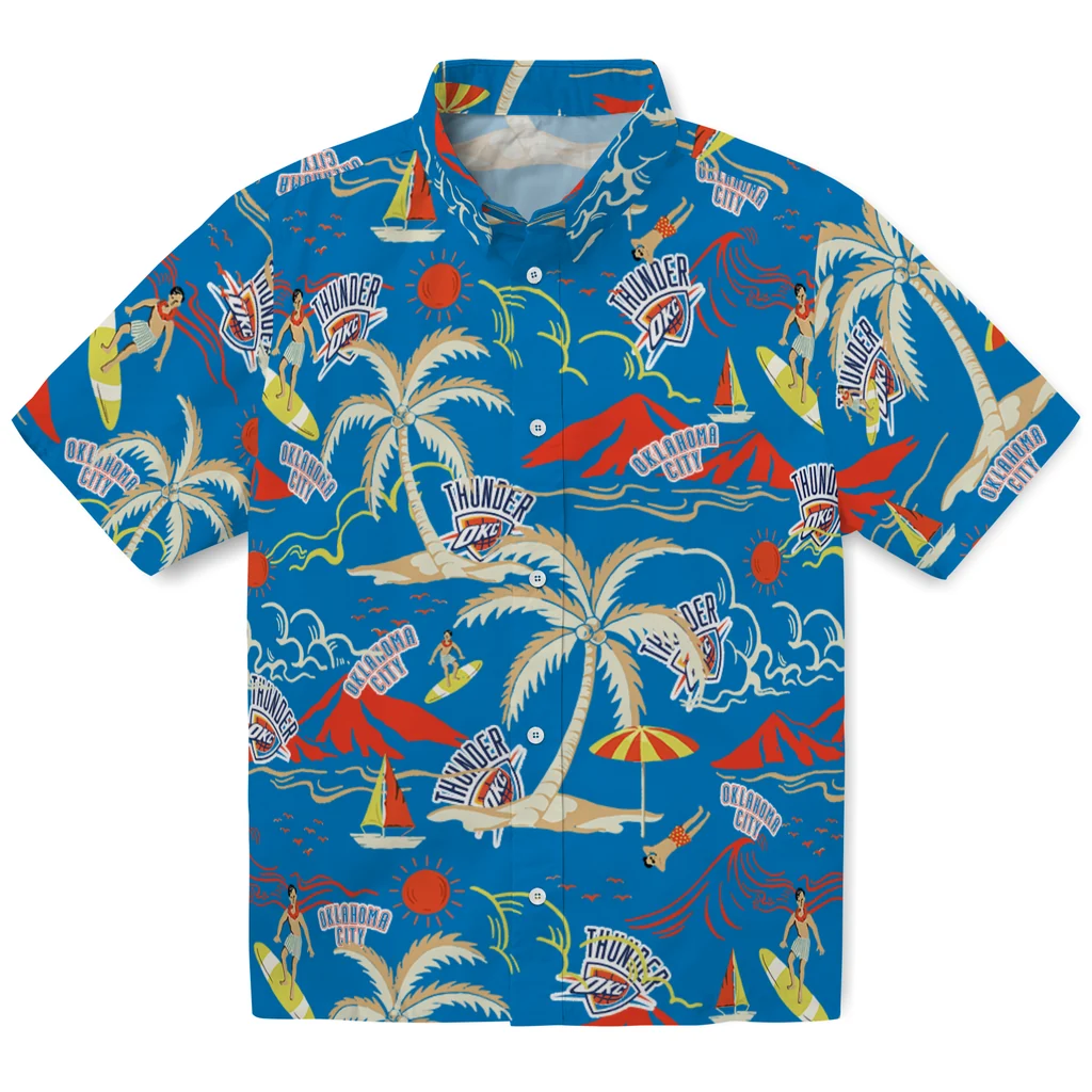 Oklahoma City Thunder Hawaiian Shirt - Palm Tree Island oklahoma city thunder palm tree island blue hawaiian shirts best selling
