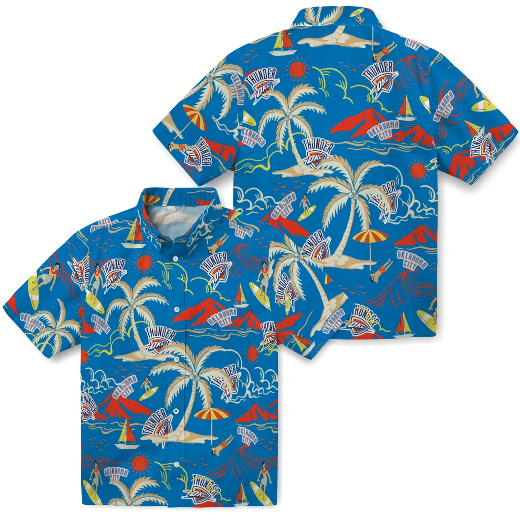 Oklahoma City Thunder Hawaiian Shirt - Palm Tree Island oklahoma city thunder palm tree island blue hawaiian shirts high quality
