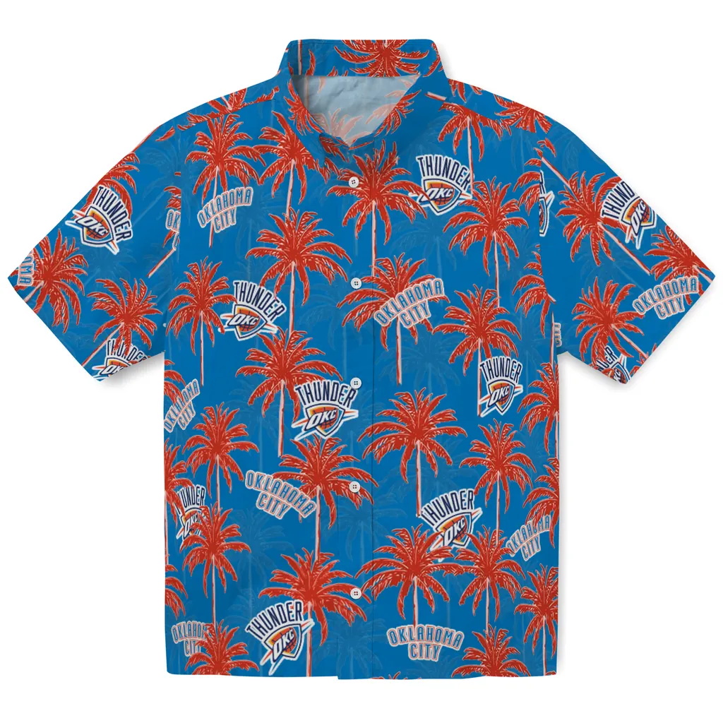Oklahoma City Thunder Hawaiian Shirt - Palm Tree Motif oklahoma city thunder palm grove blue hawaiian shirts best selling