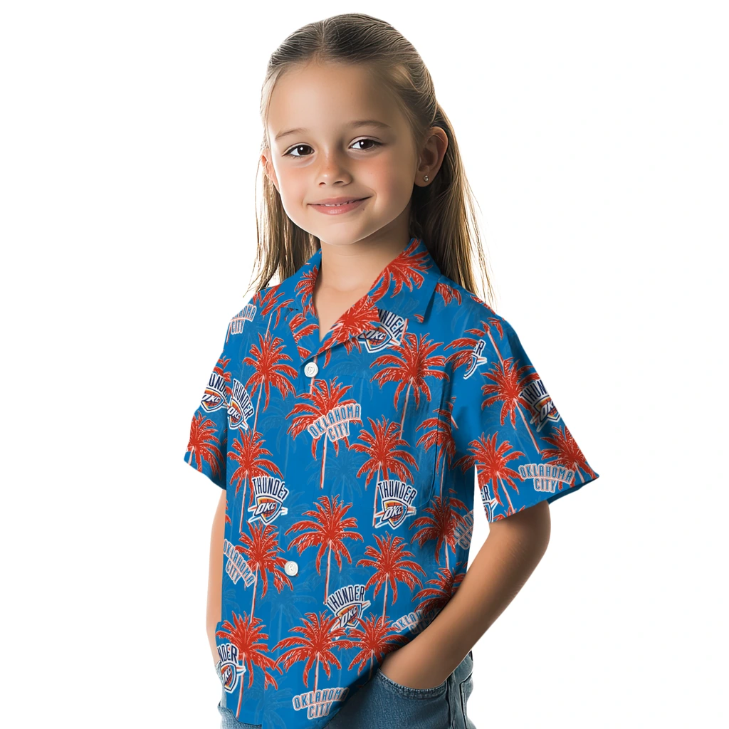Oklahoma City Thunder Hawaiian Shirt - Palm Tree Motif oklahoma city thunder palm grove blue hawaiian shirts premium grade