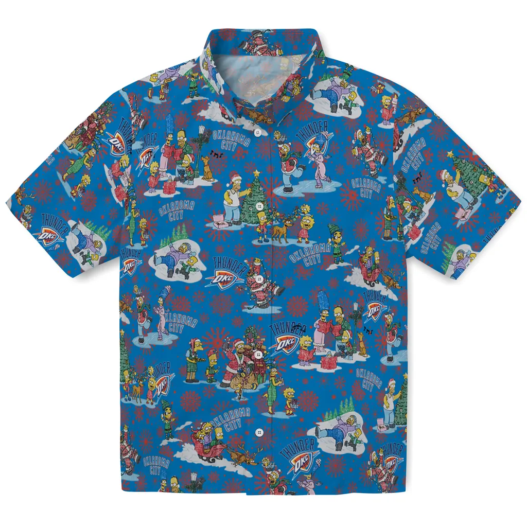 Oklahoma City Thunder Hawaiian Shirt - Simpsons Christmas oklahoma city thunder simpsons christmas blue hawaiian shirts best selling