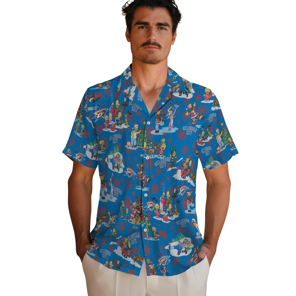 Oklahoma City Thunder Hawaiian Shirt - Simpsons Christmas oklahoma city thunder simpsons christmas blue hawaiian shirts fashion forward