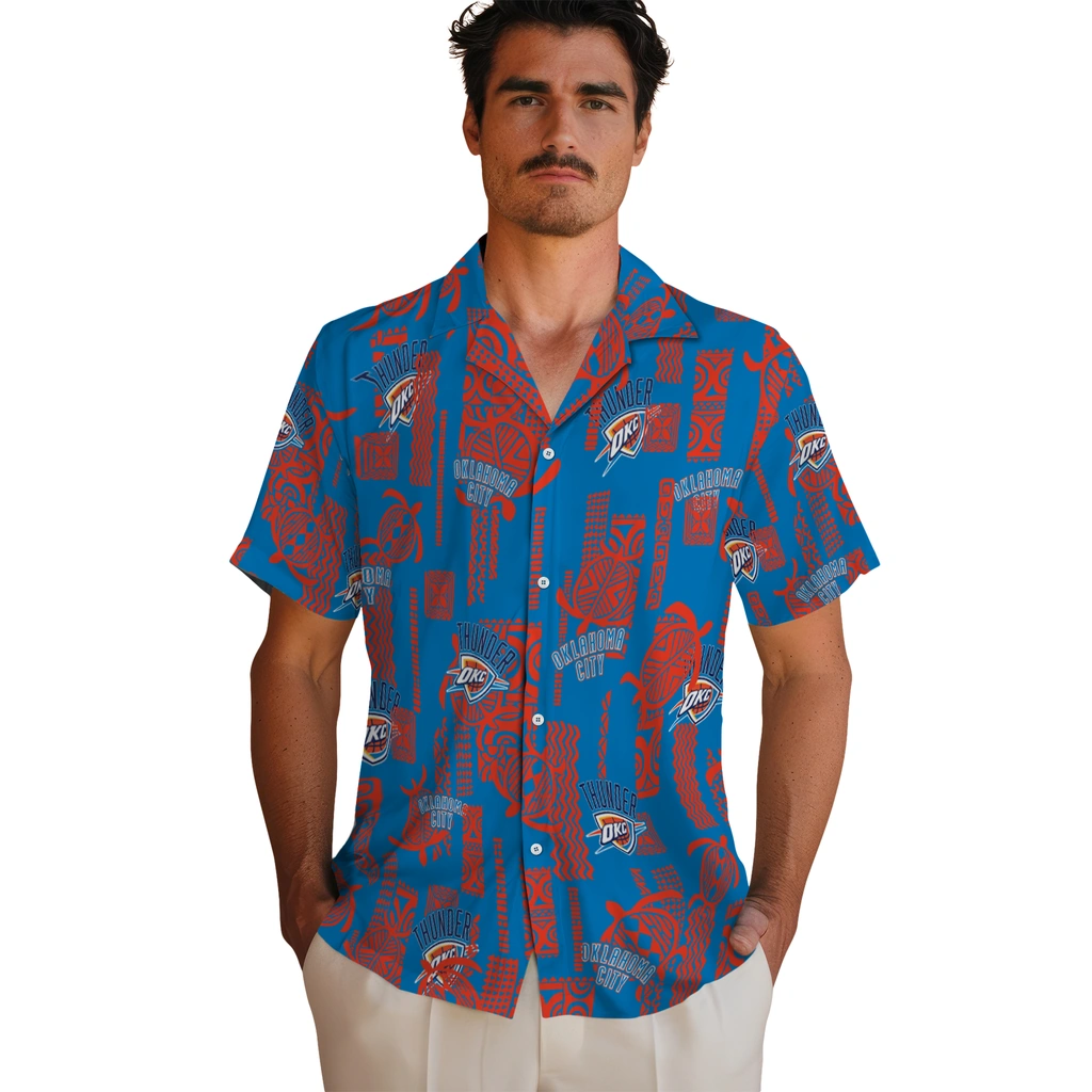 Oklahoma City Thunder Hawaiian Shirt - Turtle Lines oklahoma city thunder turtle lines blue hawaiian shirts fashion forward