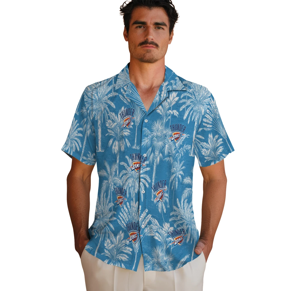 Oklahoma City Thunder Hawaiian Shirt - Vintage Palm Tree oklahoma city thunder palm shadows blue hawaiian shirts fashion forward