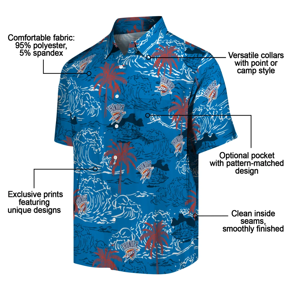 Oklahoma City Thunder Hawaiian Shirt - Wave Palm oklahoma city thunder wave palm blue hawaiian shirts new arrival