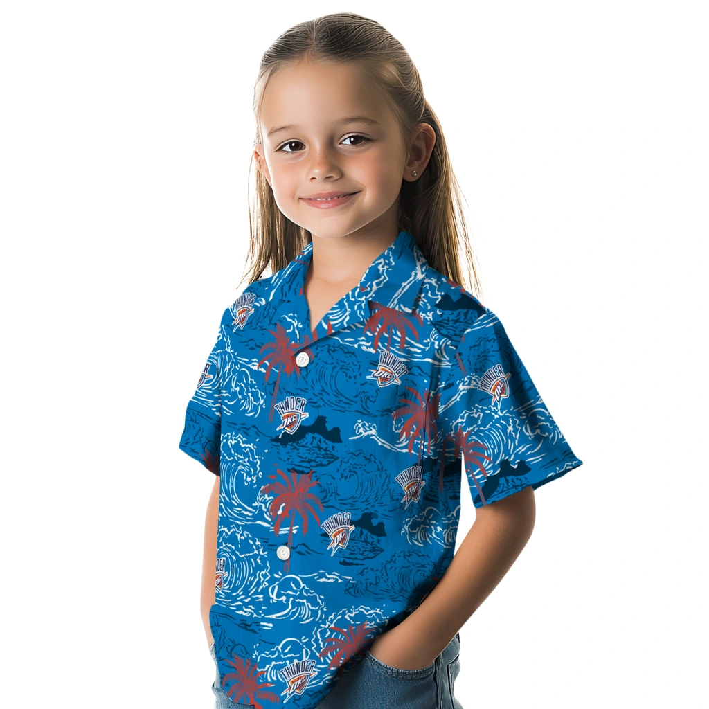 Oklahoma City Thunder Hawaiian Shirt - Wave Palm oklahoma city thunder wave palm blue hawaiian shirts premium grade