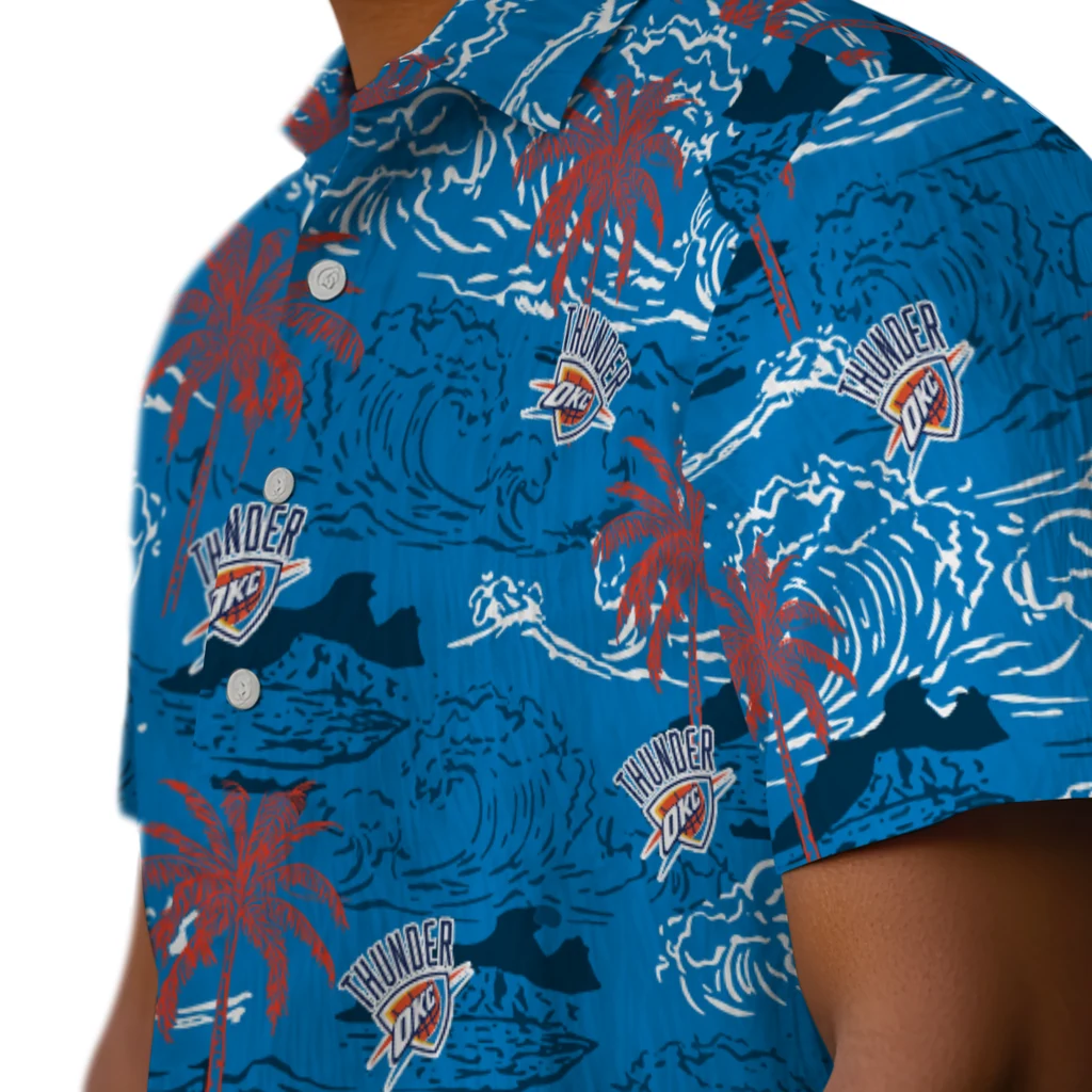 Oklahoma City Thunder Hawaiian Shirt - Wave Palm oklahoma city thunder wave palm blue hawaiian shirts trendy