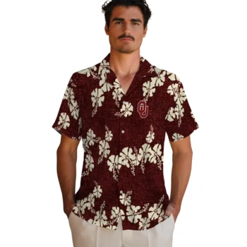 oklahoma sooners hibiscus petals crimson hawaiian shirts fashion forward