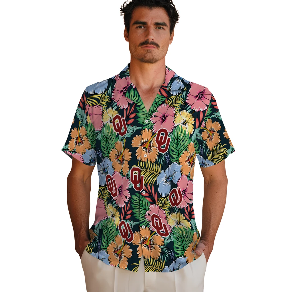 Oklahoma Sooners Hawaiian Shirt - Brilliant Hibiscus Garden oklahoma sooners brilliant hibiscus garden hawaiian shirts fashion forward