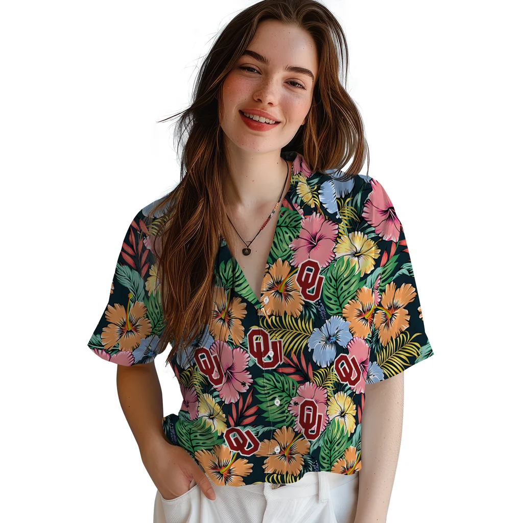 Oklahoma Sooners Hawaiian Shirt - Brilliant Hibiscus Garden oklahoma sooners brilliant hibiscus garden hawaiian shirts latest model