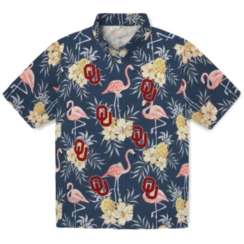 oklahoma sooners flamingo hibiscus navy hawaiian shirts best selling