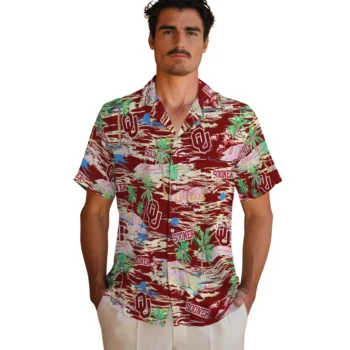 oklahoma sooners flamingo retreat crimson hawaiian shirts fashion forward