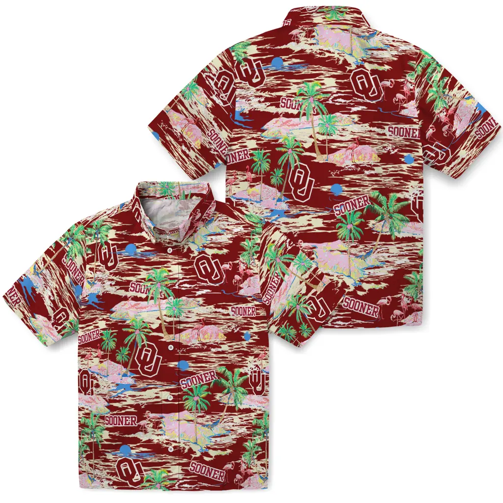 Oklahoma Sooners Hawaiian Shirt - Hawaii Island oklahoma sooners flamingo retreat crimson hawaiian shirts high quality