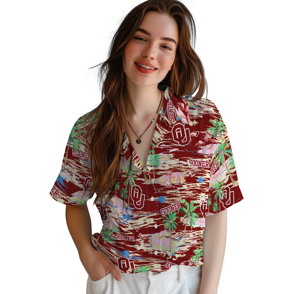 Oklahoma Sooners Hawaiian Shirt - Hawaii Island oklahoma sooners flamingo retreat crimson hawaiian shirts latest model
