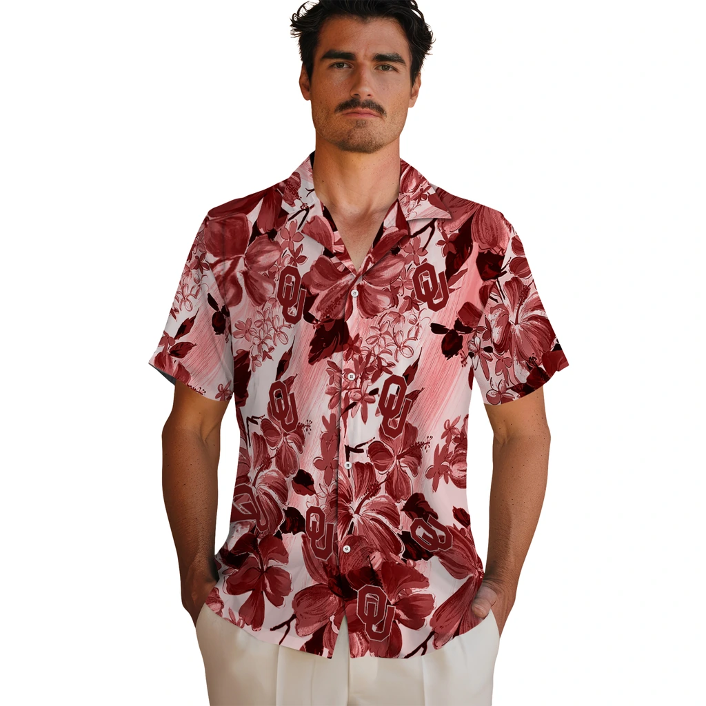 Oklahoma Sooners Hawaiian Shirt - Hibiscus Arrangement oklahoma sooners hibiscus arrangement crimson hawaiian shirts fashion forward
