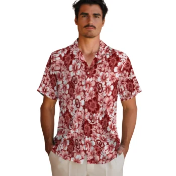 oklahoma sooners hibiscus blooms crimson hawaiian shirts fashion forward