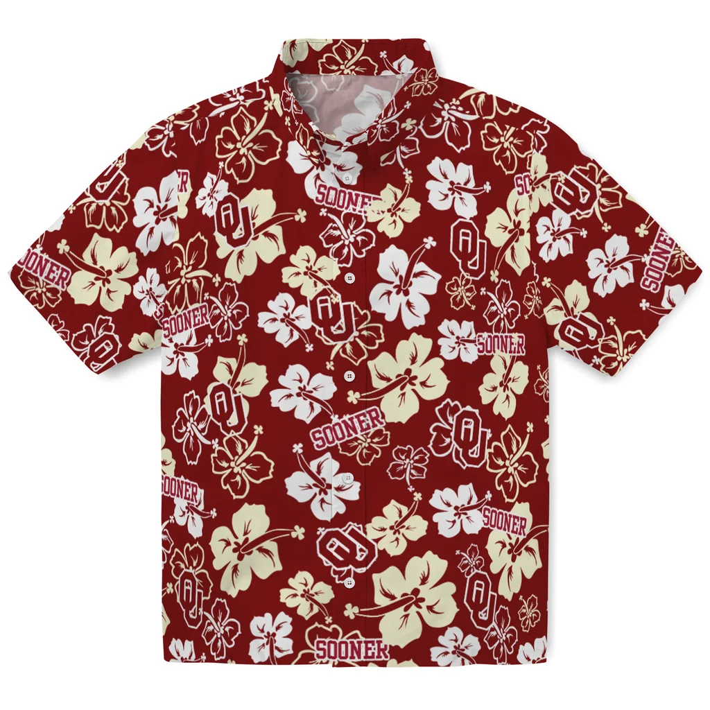 Oklahoma Sooners Hawaiian Shirt - Hibiscus Flower Design oklahoma sooners hibiscus bloom crimson hawaiian shirts best selling