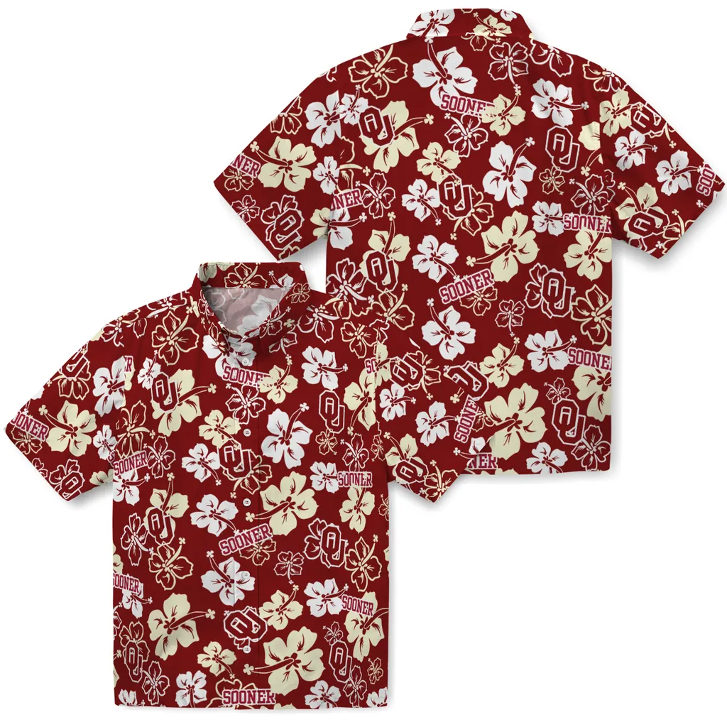 Oklahoma Sooners Hawaiian Shirt - Hibiscus Flower Design oklahoma sooners hibiscus bloom crimson hawaiian shirts high quality