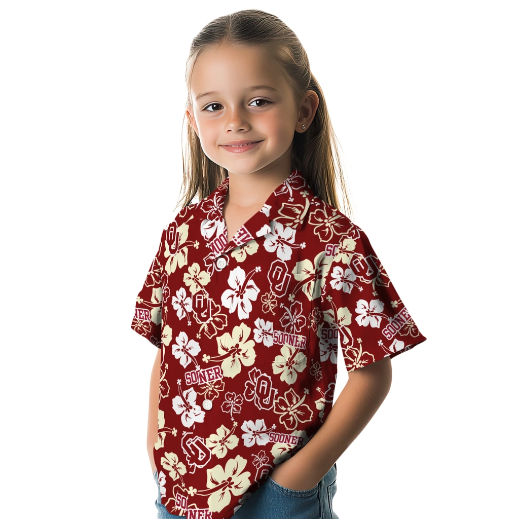 Oklahoma Sooners Hawaiian Shirt - Hibiscus Flower Design oklahoma sooners hibiscus bloom crimson hawaiian shirts premium grade
