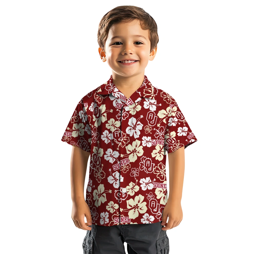 Oklahoma Sooners Hawaiian Shirt - Hibiscus Flower Design oklahoma sooners hibiscus bloom crimson hawaiian shirts top rated