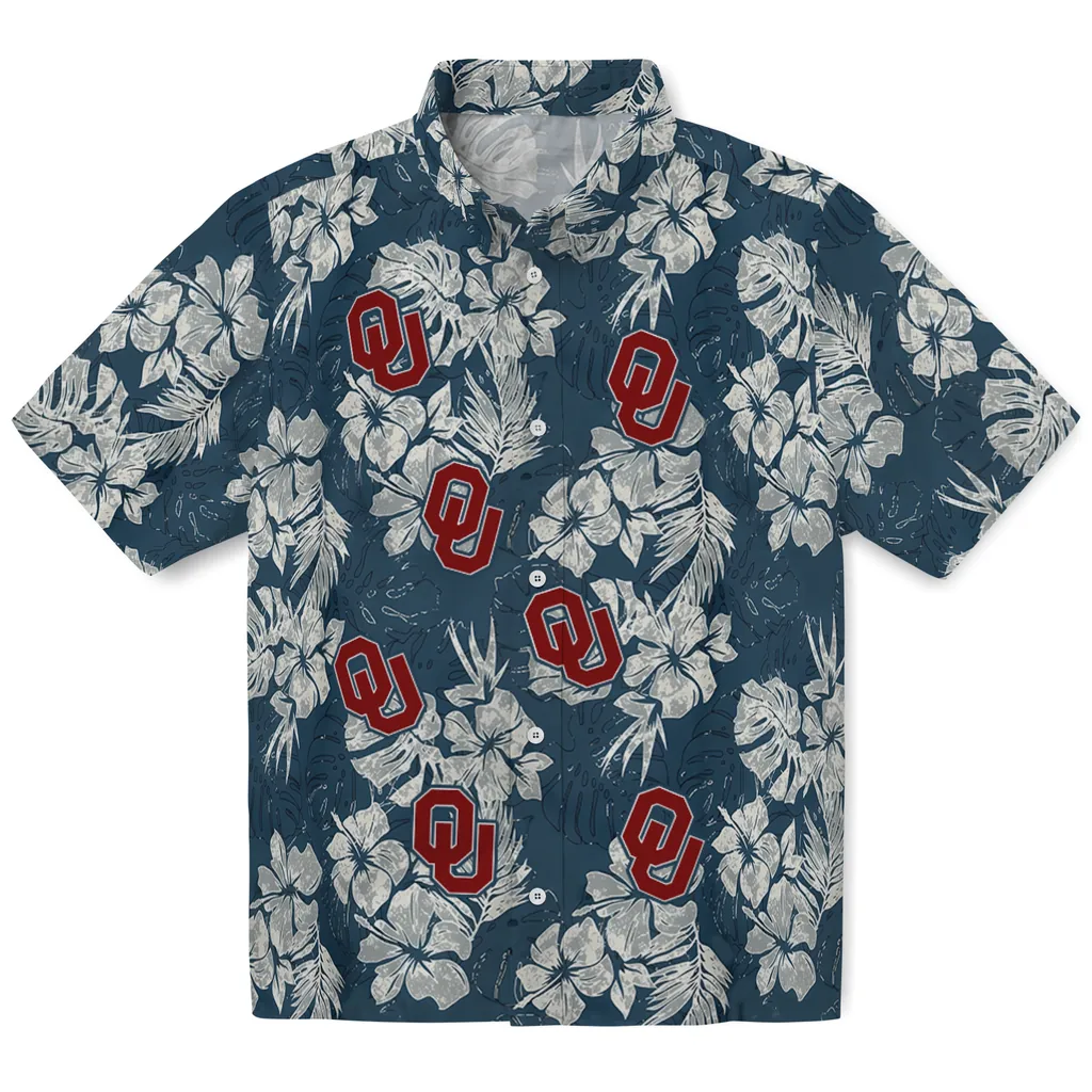 Oklahoma Sooners Hawaiian Shirt - Hibiscus Flowers oklahoma sooners hibiscus flowers navy blue hawaiian shirts best selling