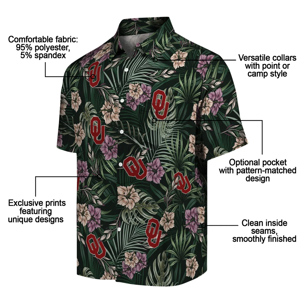 Oklahoma Sooners Hawaiian Shirt - Hibiscus Leaves Pattern oklahoma sooners hibiscus leaves pattern green hawaiian shirts new arrival