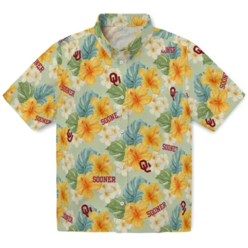 oklahoma sooners hibiscus mood pale lime yellow hawaiian shirts best selling