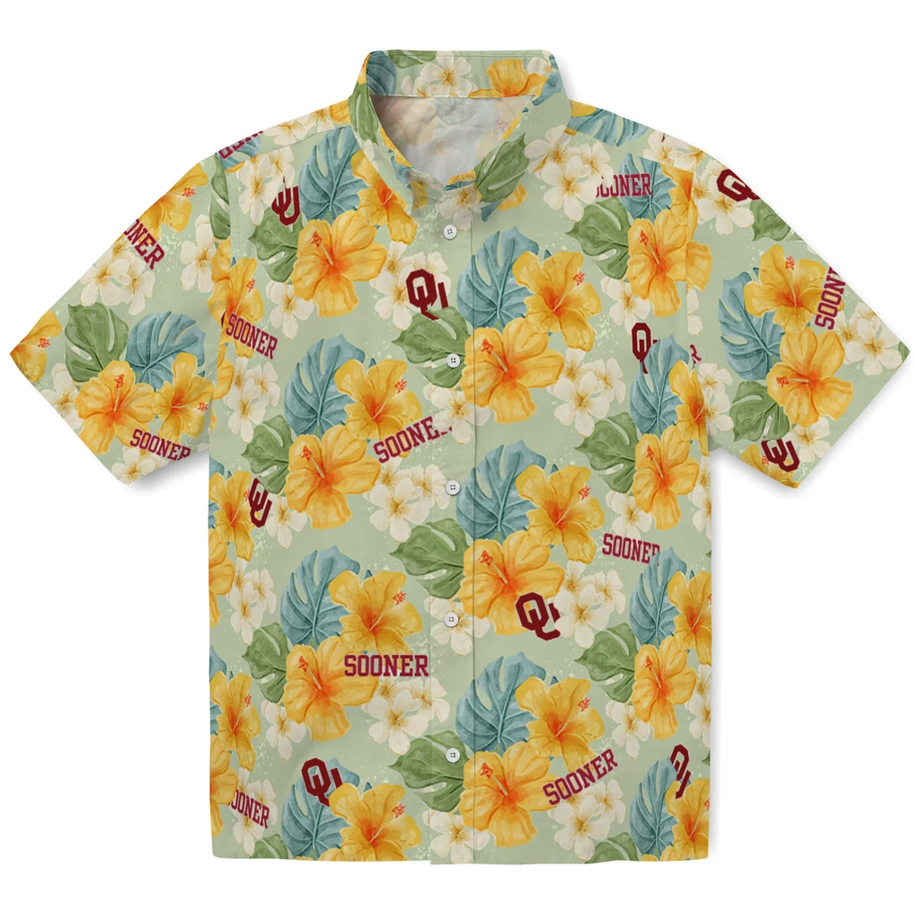 Oklahoma Sooners Hawaiian Shirt - Hibiscus Mood oklahoma sooners hibiscus mood pale lime yellow hawaiian shirts best selling