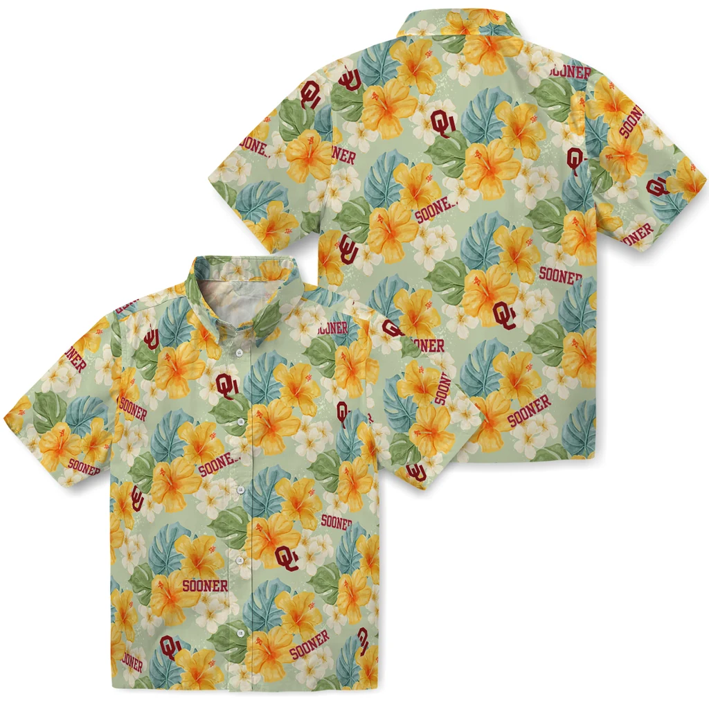 Oklahoma Sooners Hawaiian Shirt - Hibiscus Mood oklahoma sooners hibiscus mood pale lime yellow hawaiian shirts high quality