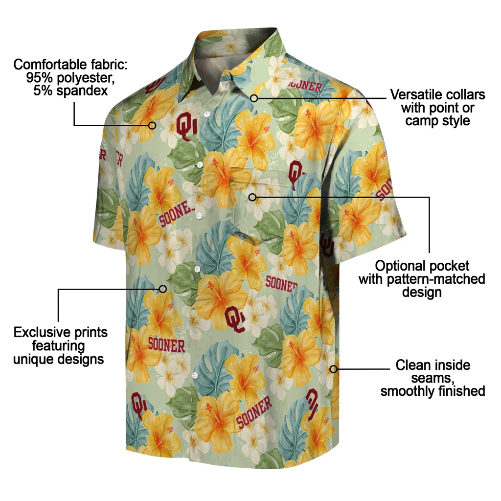 Oklahoma Sooners Hawaiian Shirt - Hibiscus Mood oklahoma sooners hibiscus mood pale lime yellow hawaiian shirts new arrival
