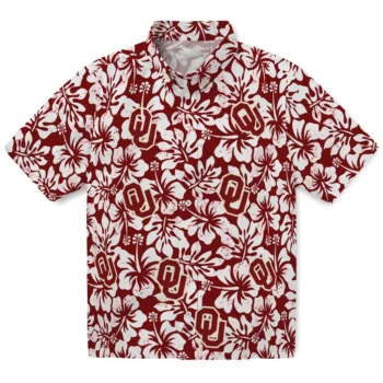oklahoma sooners hibiscus motif crimson white hawaiian shirts best selling
