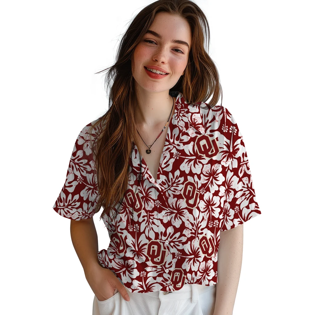Oklahoma Sooners Hawaiian Shirt - Hibiscus Motif oklahoma sooners hibiscus motif crimson white hawaiian shirts latest model