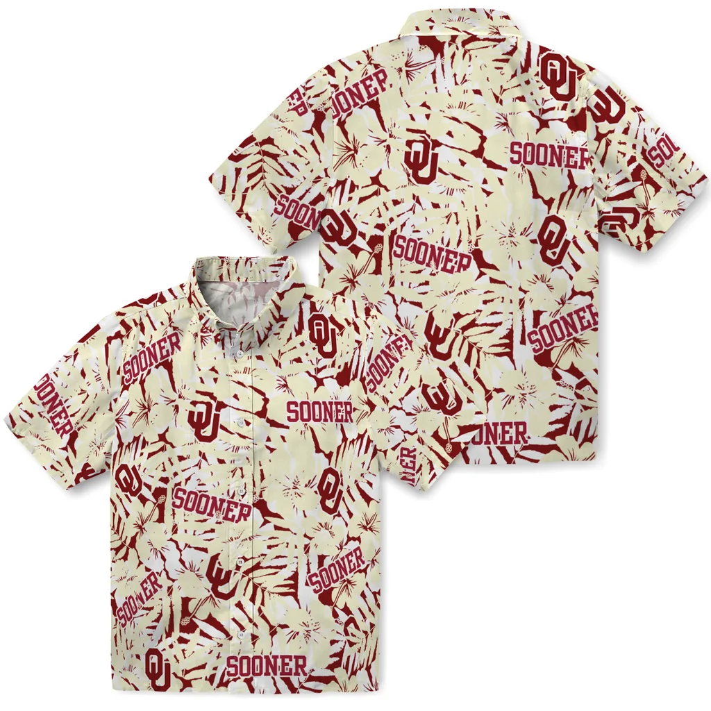 Oklahoma Sooners Hawaiian Shirt - Hibiscus Overlay oklahoma sooners hibiscus overlay hawaiian shirts high quality