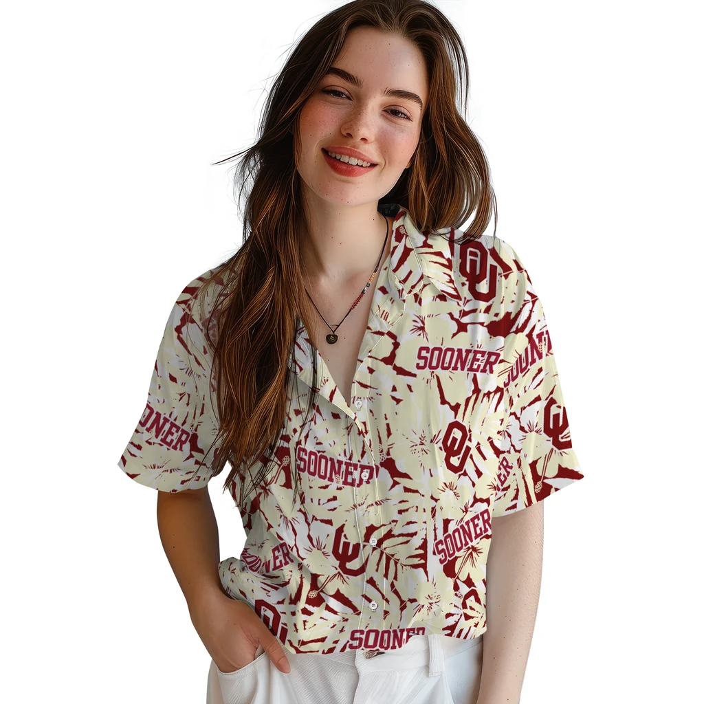 Oklahoma Sooners Hawaiian Shirt - Hibiscus Overlay oklahoma sooners hibiscus overlay hawaiian shirts latest model