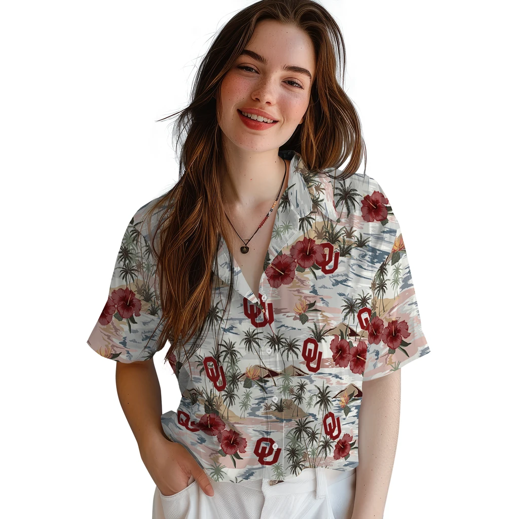 Oklahoma Sooners Hawaiian Shirt - Hibiscus Seaside oklahoma sooners hibiscus seaside white hawaiian shirts latest model