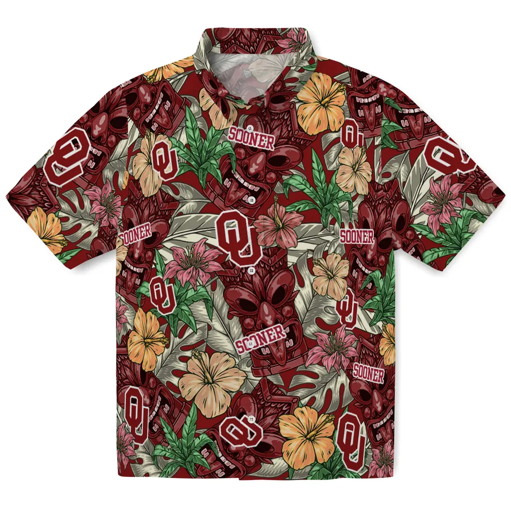 Oklahoma Sooners Hawaiian Shirt - Hibiscus Tiki Jungle oklahoma sooners tiki jungle crimson hawaiian shirts best selling