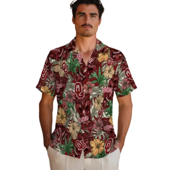 oklahoma sooners tiki jungle crimson hawaiian shirts fashion forward
